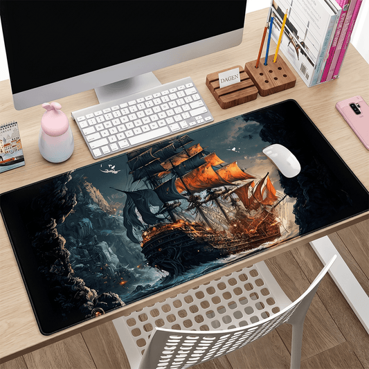 Pirate Ship Black Desk Mat - XXL utvidet spillmatte for mus