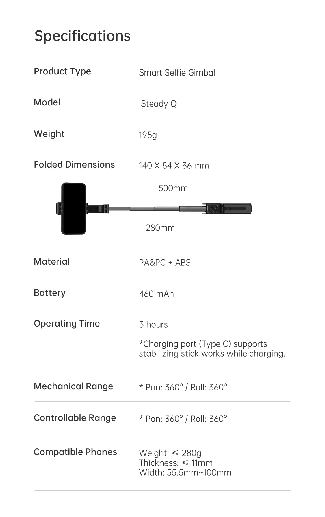 Hohem iSteady Q Smart Selfiestick & Tripod med AI-sporing