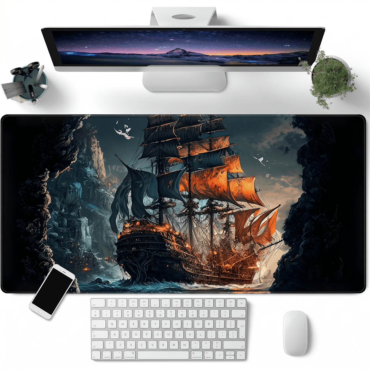 Pirate Ship Black Desk Mat - XXL utvidet spillmatte for mus