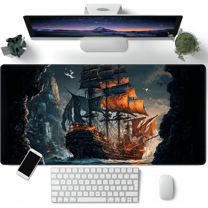 Pirate Ship Black Desk Mat - XXL utvidet spillmatte for mus