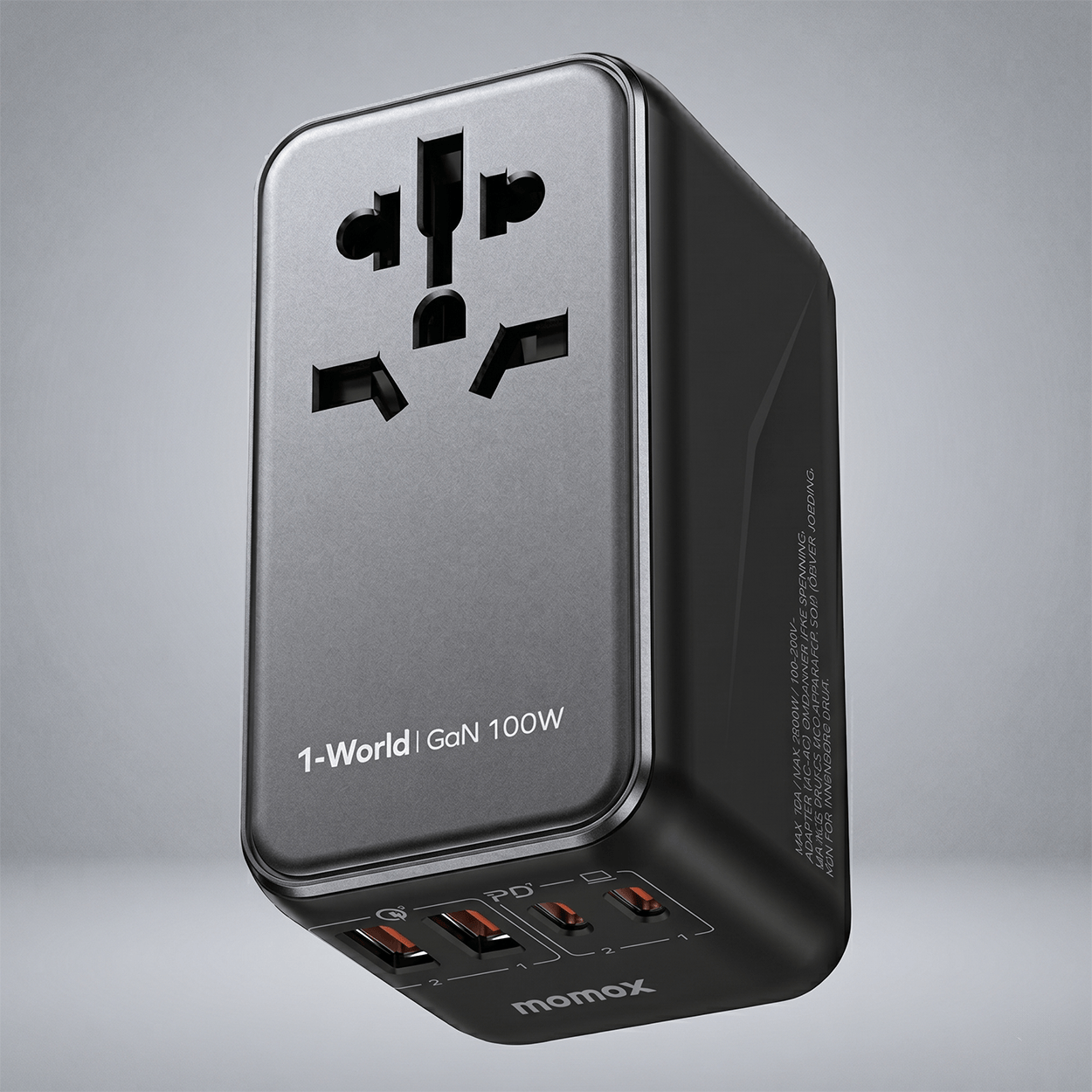 100W Universal Travel Adapter, 5-i-1 GaN internasjonal strømadapter