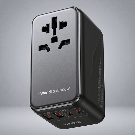 100W Universal Travel Adapter, 5-i-1 GaN internasjonal strømadapter