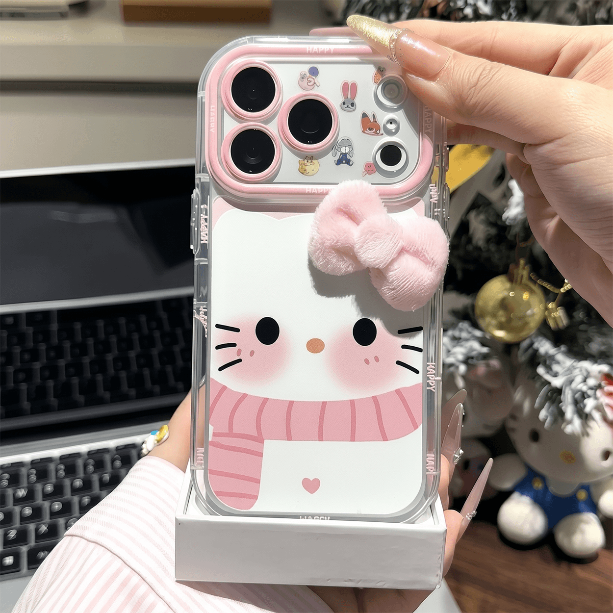 MiraLume iPhone-deksel med Pom-Pom og Speilstativ