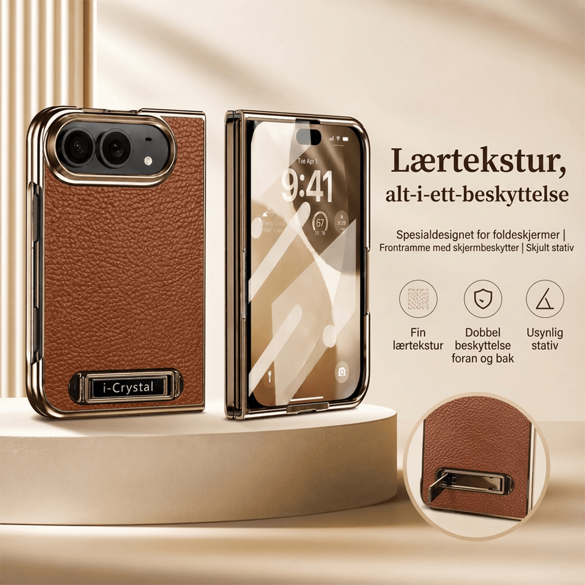 i-Crystal PU-skinn Elektroplettert Sammenleggbart Deksel til Apple iPhone Duo