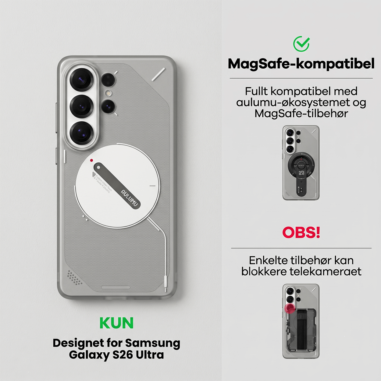 Aulumu S26 Ultra Galaxy Magnetisk deksel (Gjennomsiktig grå)