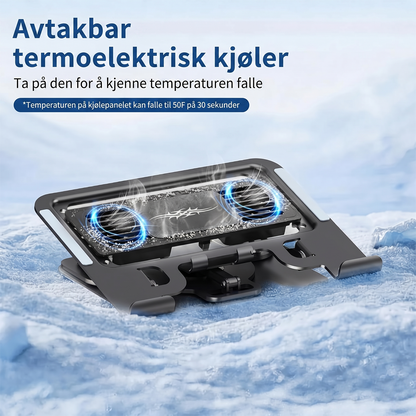 Bærebar kjølingsplate og stativ med termoelektrisk kjøler, 2-i-1 med telefonstativ, 360° roterbar base