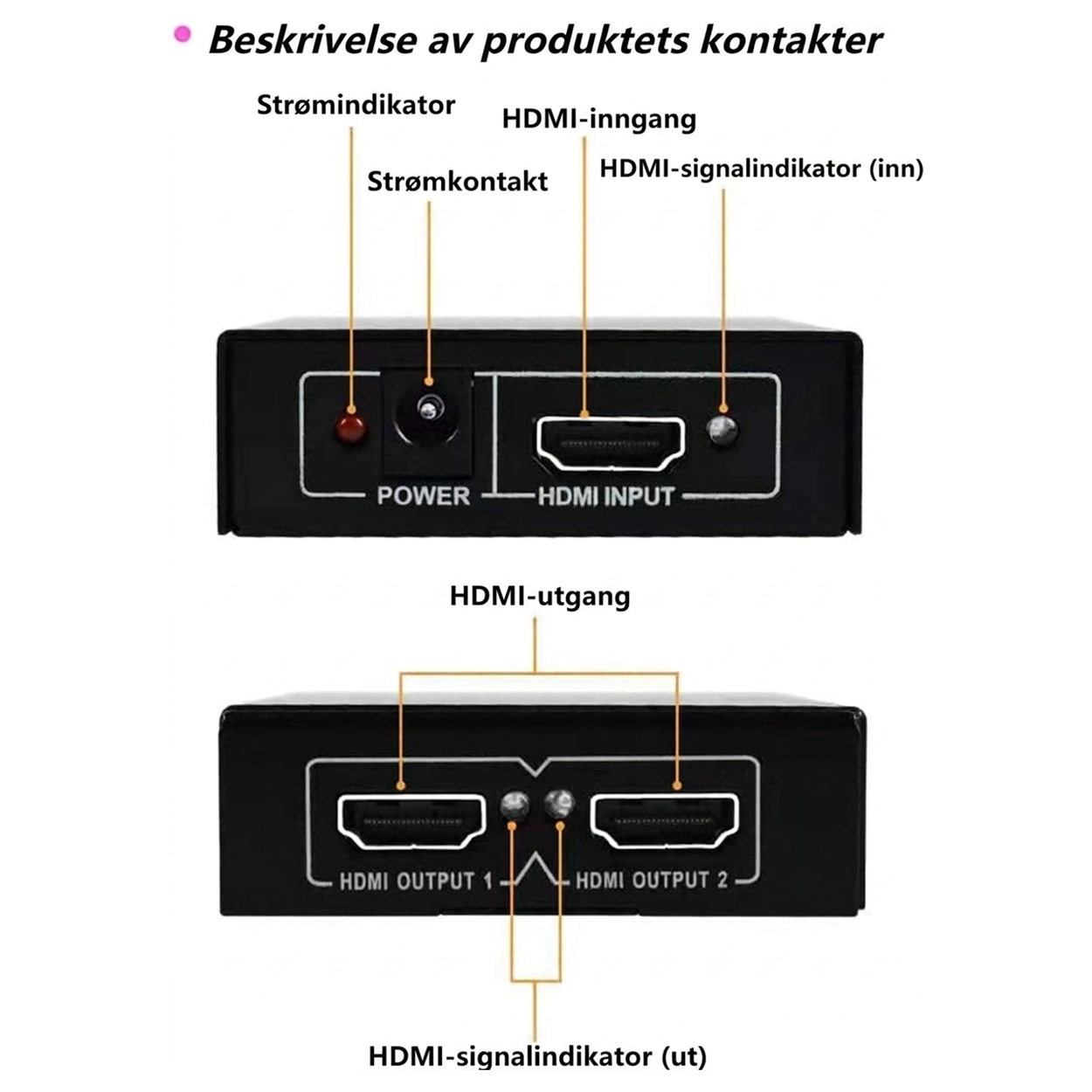FDBV 4K UHD HDMI Splitter 1 inn 2 ut