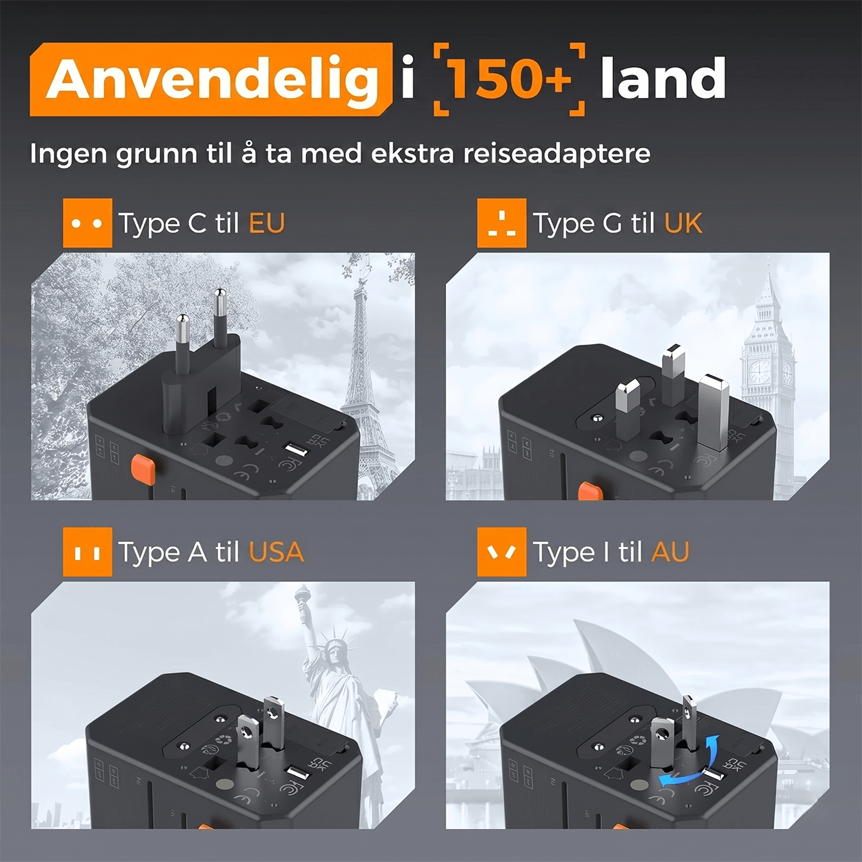 TESSAN WTA07 Universell reiseadapter