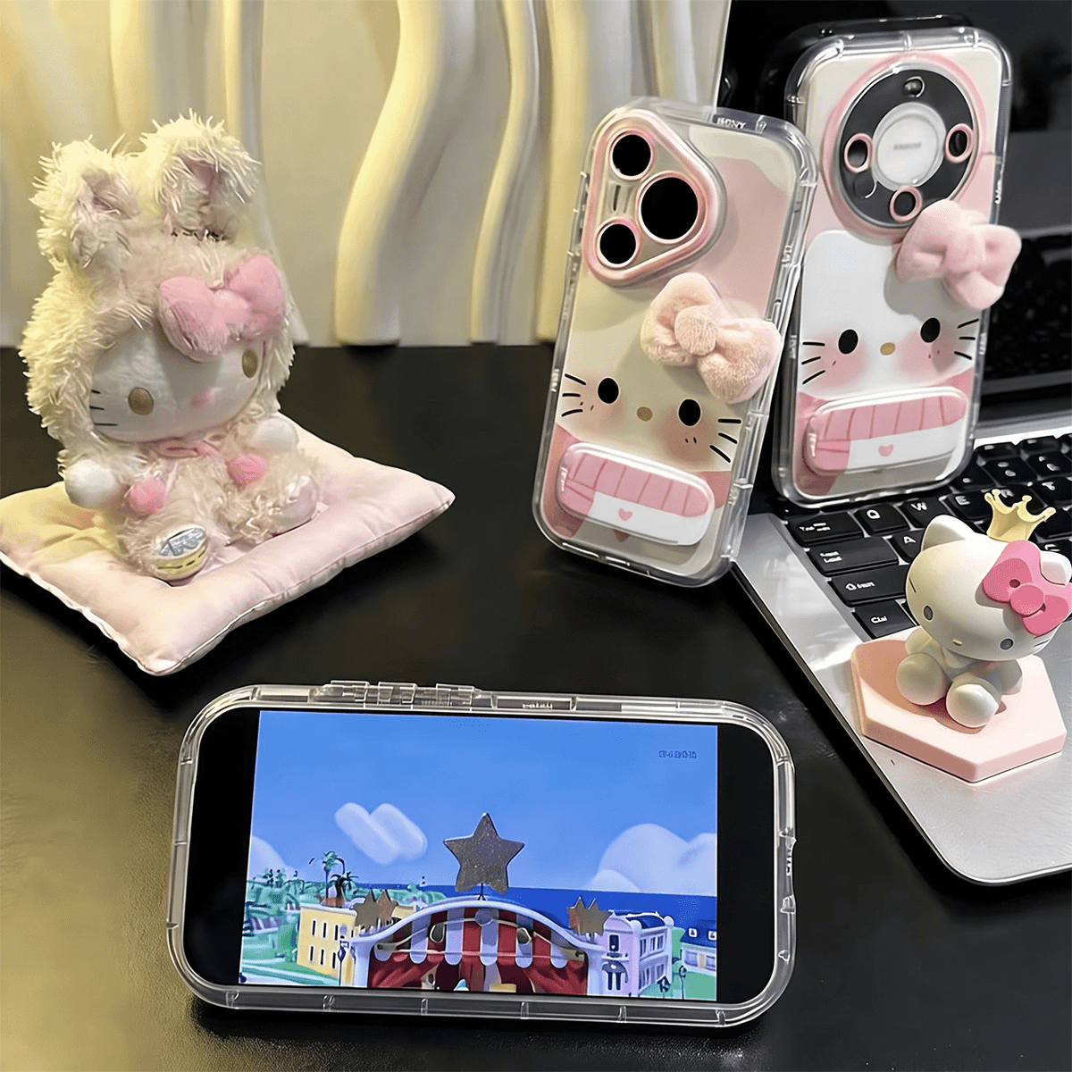 MiraLume iPhone-deksel med Pom-Pom og Speilstativ