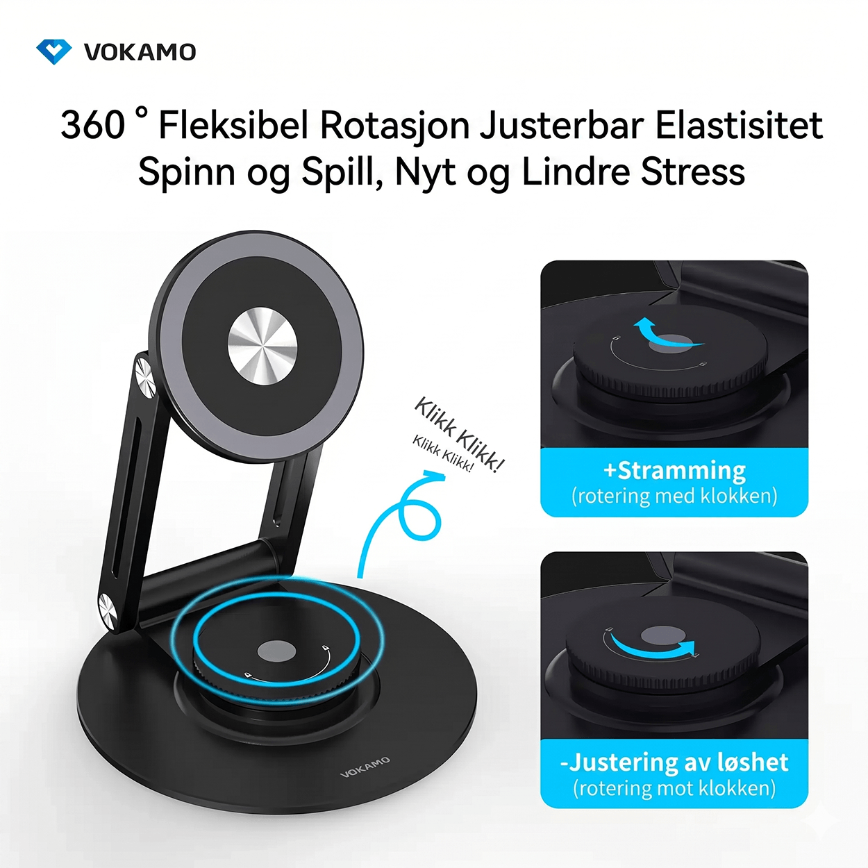 Vokamo MagStand Levitate – Magnetisk mobilstativ med justerbar vinkel i aluminiumslegering