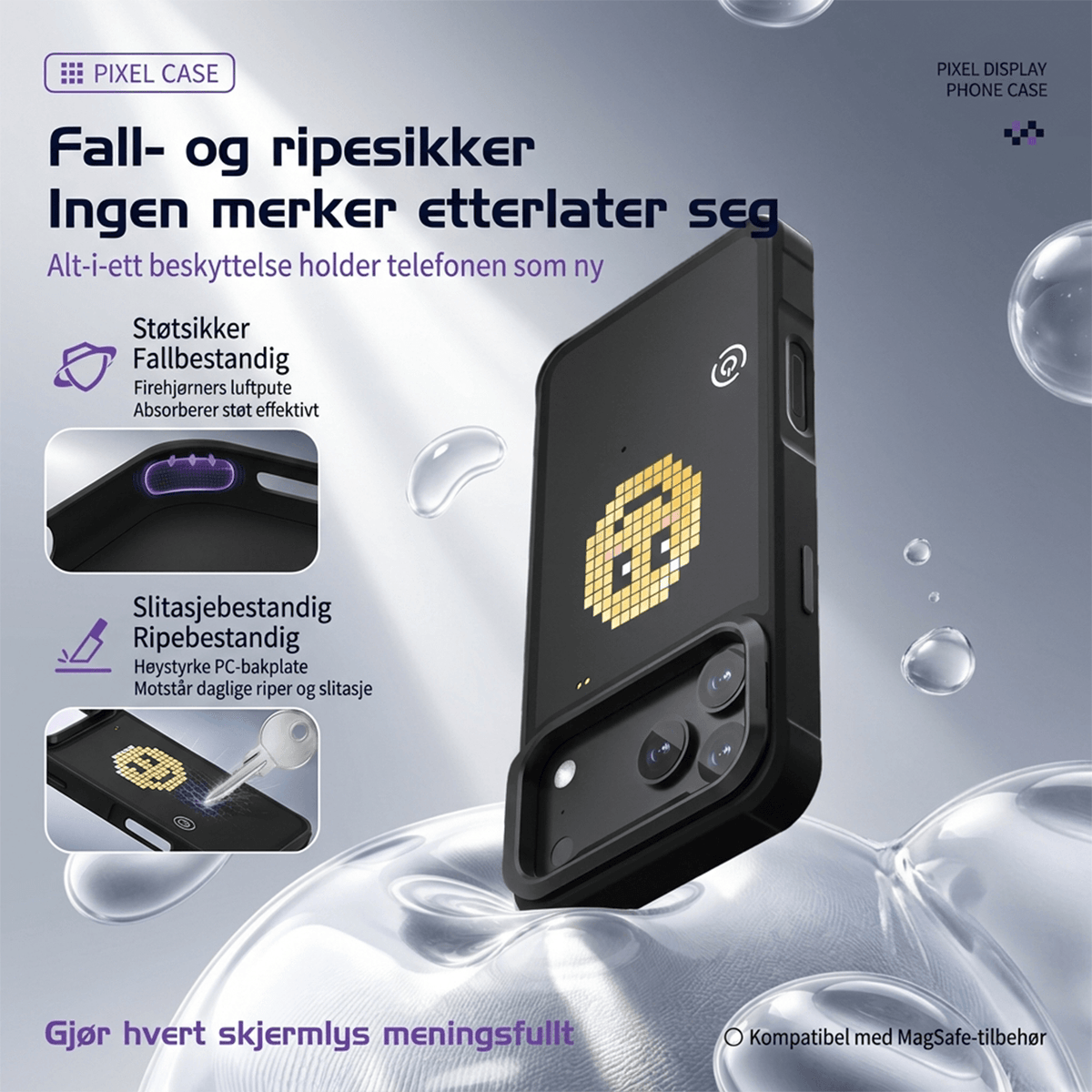 LUMIPIX Bluetooth-kompatibelt LED Pixel-deksel med fotstøtte for Apple iPhone