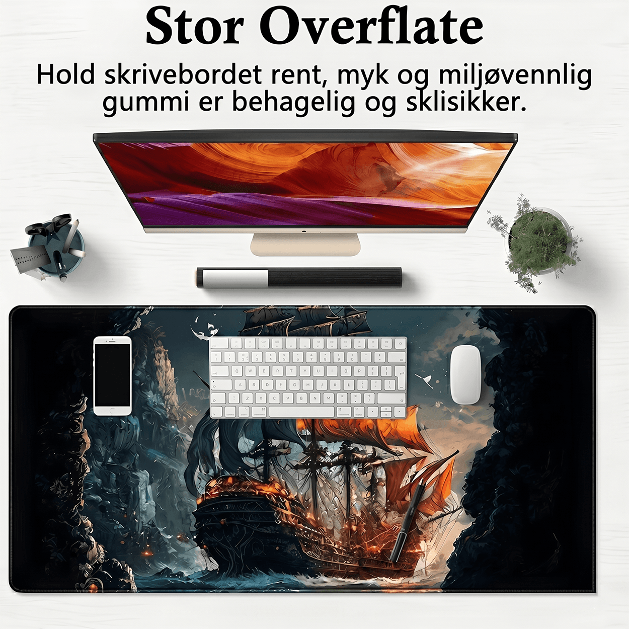 Pirate Ship Black Desk Mat - XXL utvidet spillmatte for mus