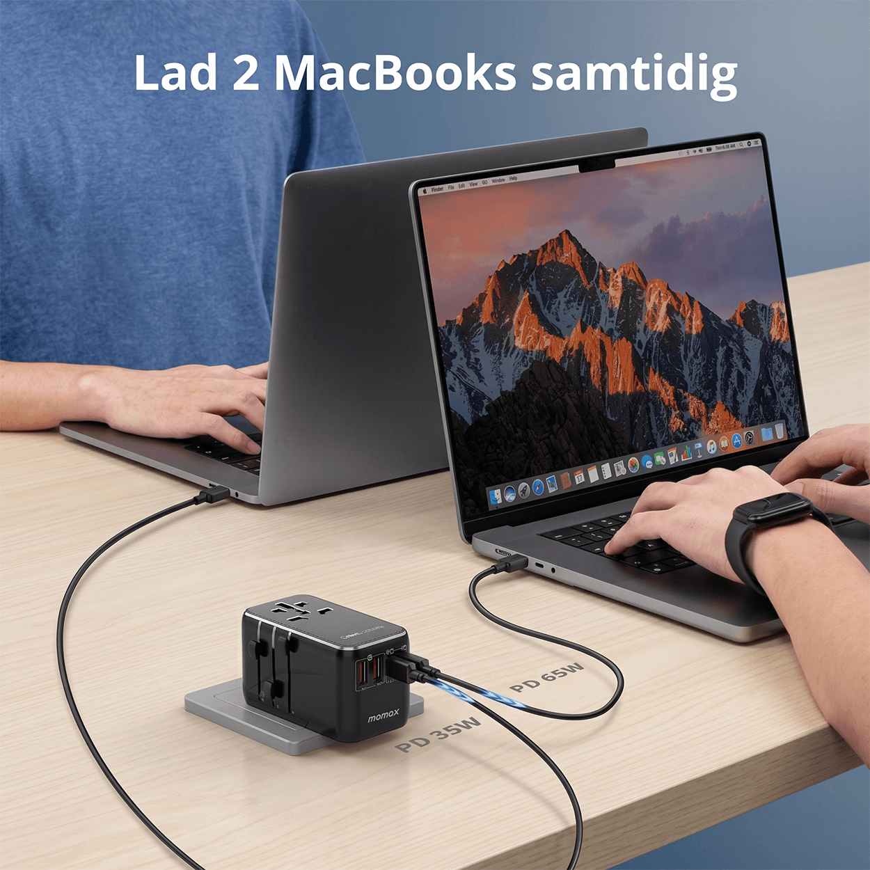 100W Universal Travel Adapter, 5-i-1 GaN internasjonal strømadapter