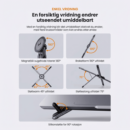 Sammenleggbart magnetisk stativ for telefon, nettbrett og laptop