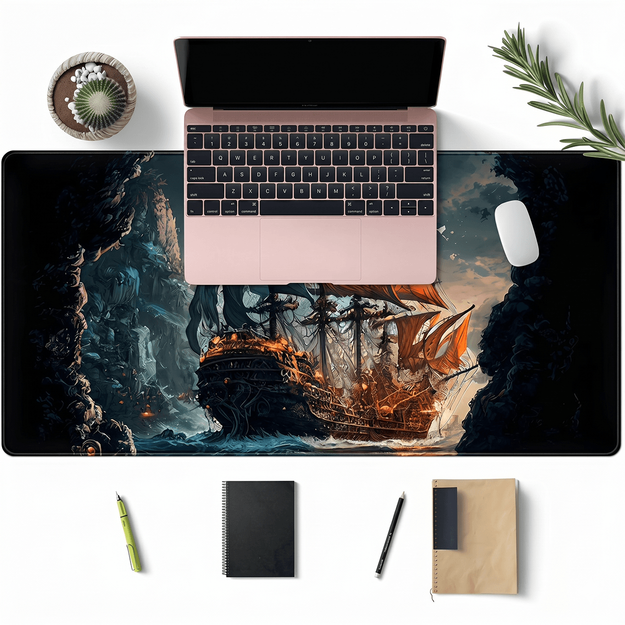 Pirate Ship Black Desk Mat - XXL utvidet spillmatte for mus
