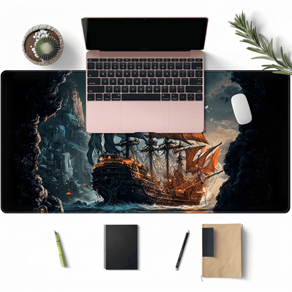 Pirate Ship Black Desk Mat - XXL utvidet spillmatte for mus