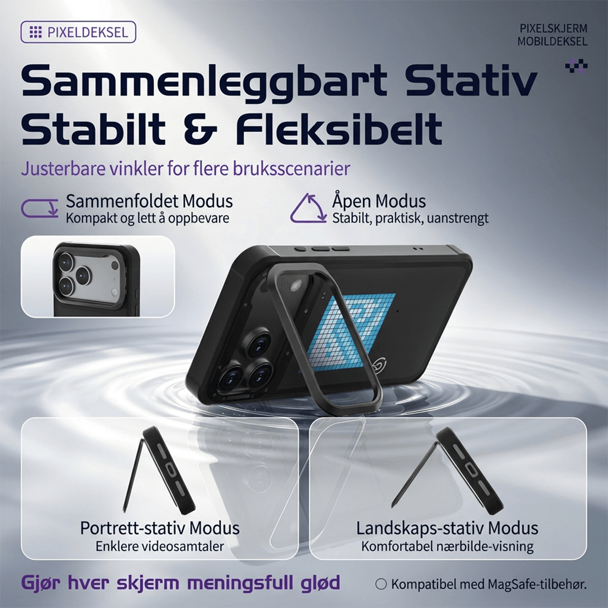 LUMIPIX Bluetooth-kompatibelt LED Pixel-deksel med fotstøtte for Apple iPhone