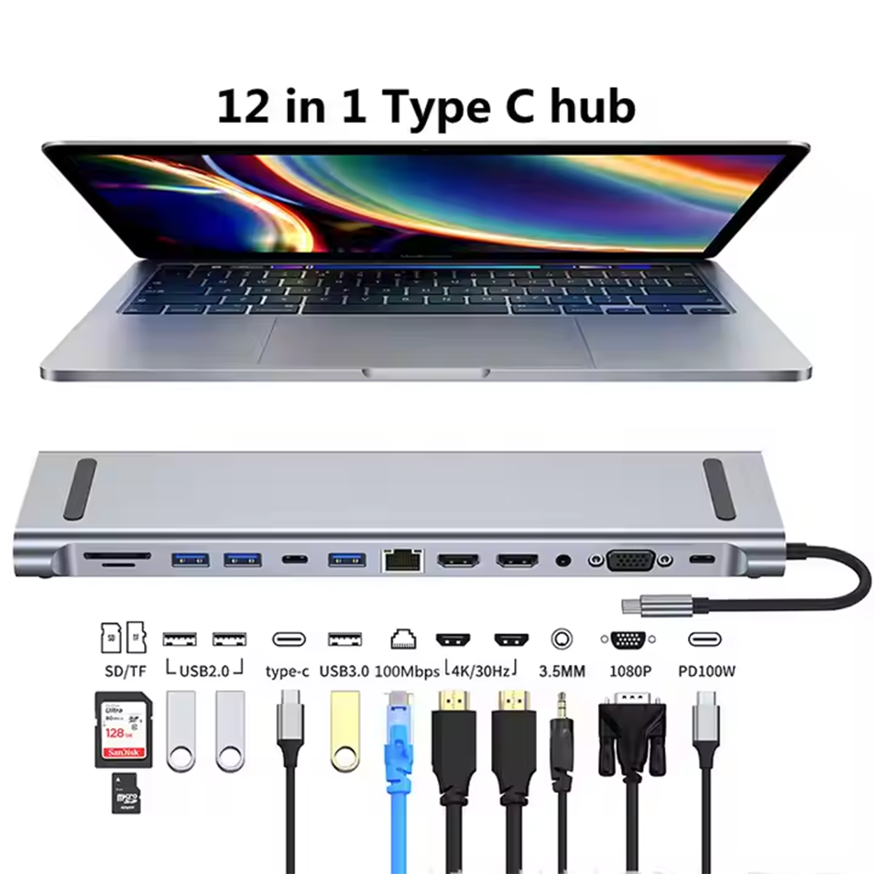 12-i-1 USB-C Hub dokkingstasjon