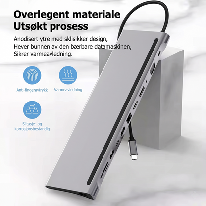 12-i-1 USB-C Hub dokkingstasjon