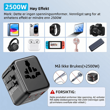 Universal Travel Plug Adapter 1005DC – 25W PD GaN Alt-i-ett universell reiseadapter