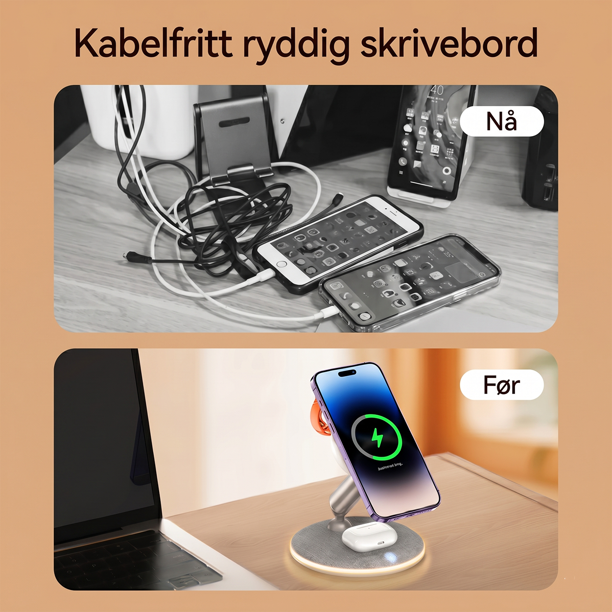 3-i-1 magnetisk trådløs ladestasjon