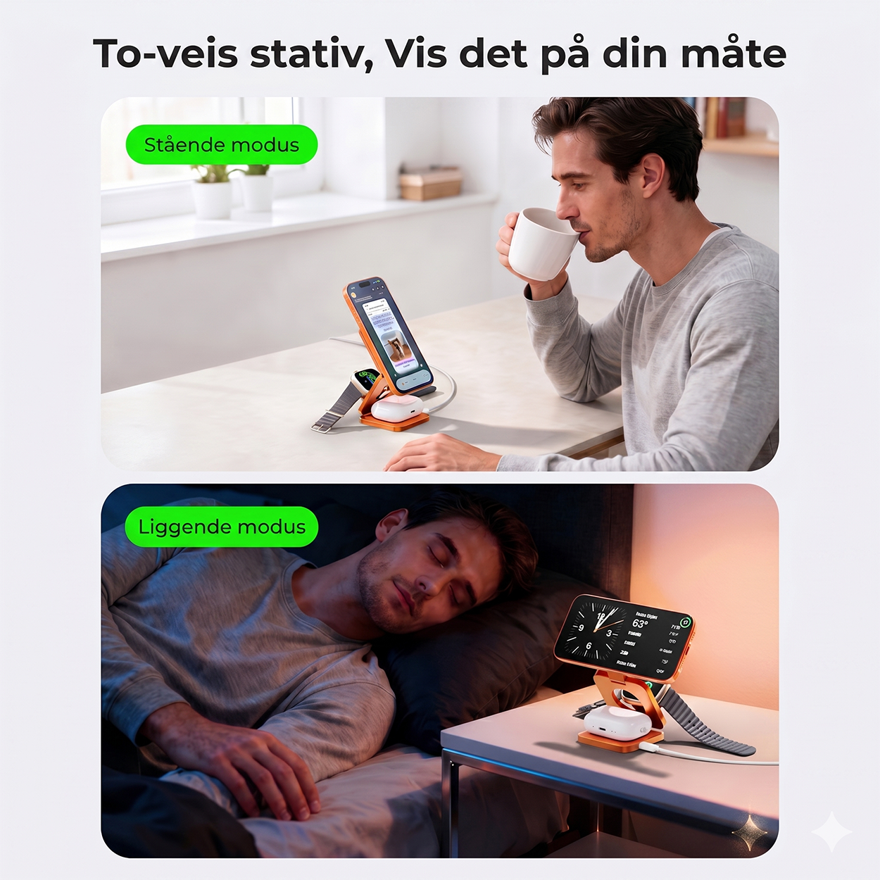 3-i-1 magnetisk trådløs ladestasjon