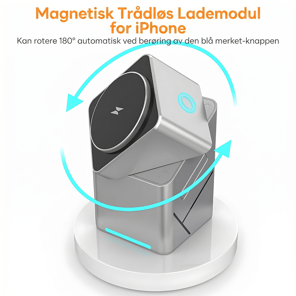 3-in-1 trådløs ladestasjon med 180° automatisk rotasjon