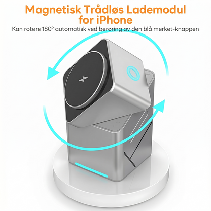 3-in-1 trådløs ladestasjon med 180° automatisk rotasjon