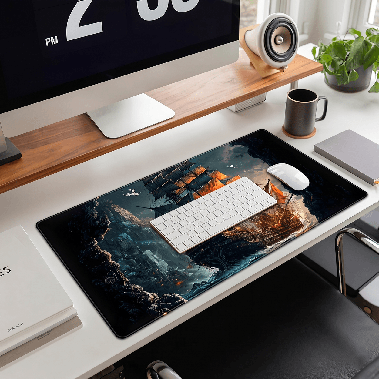 Pirate Ship Black Desk Mat - XXL utvidet spillmatte for mus