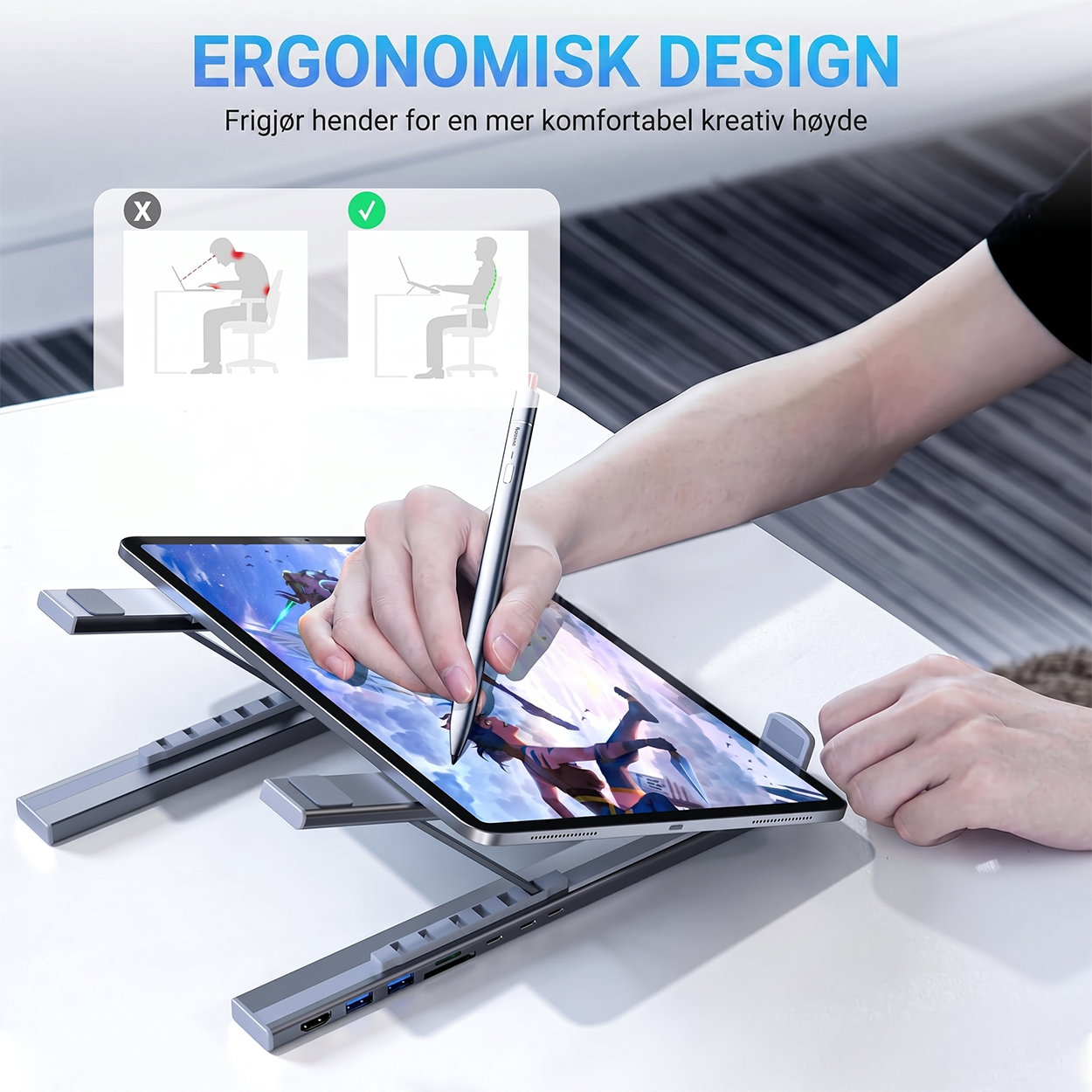 8-i-1 USB-C Laptop dokkingstasjon med stativ