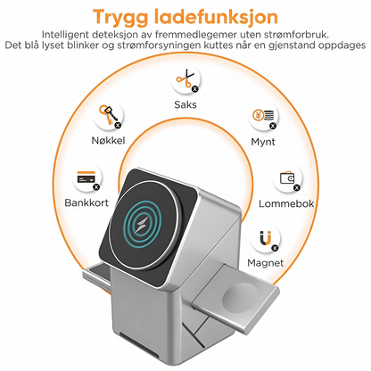 3-in-1 trådløs ladestasjon med 180° automatisk rotasjon