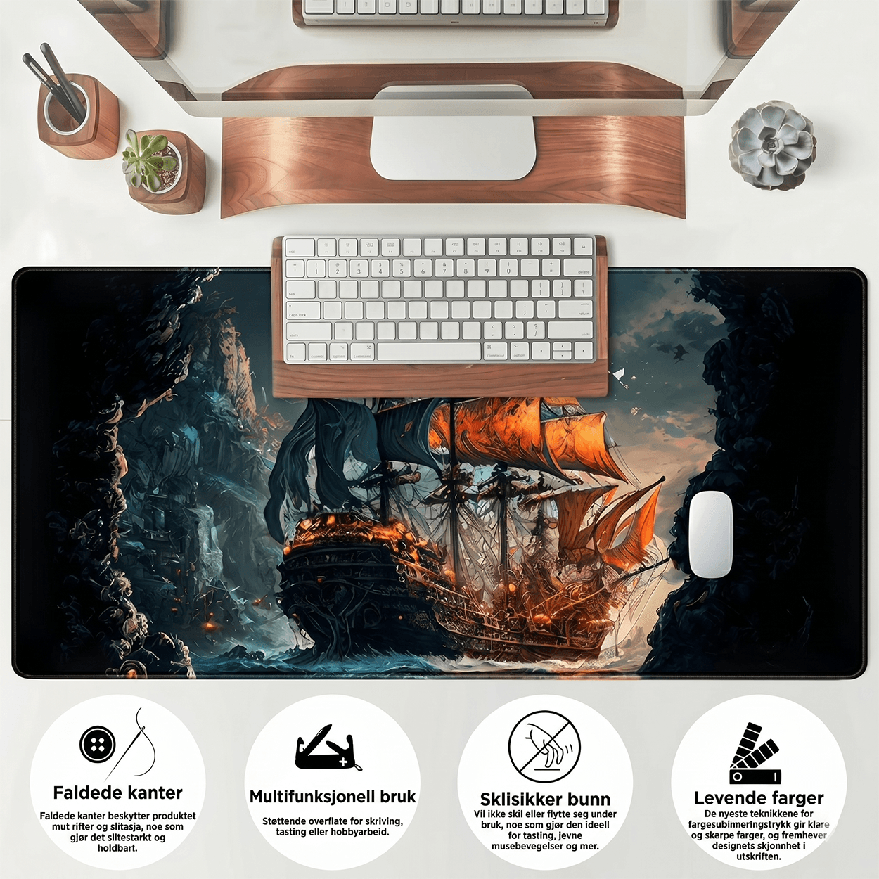 Pirate Ship Black Desk Mat - XXL utvidet spillmatte for mus