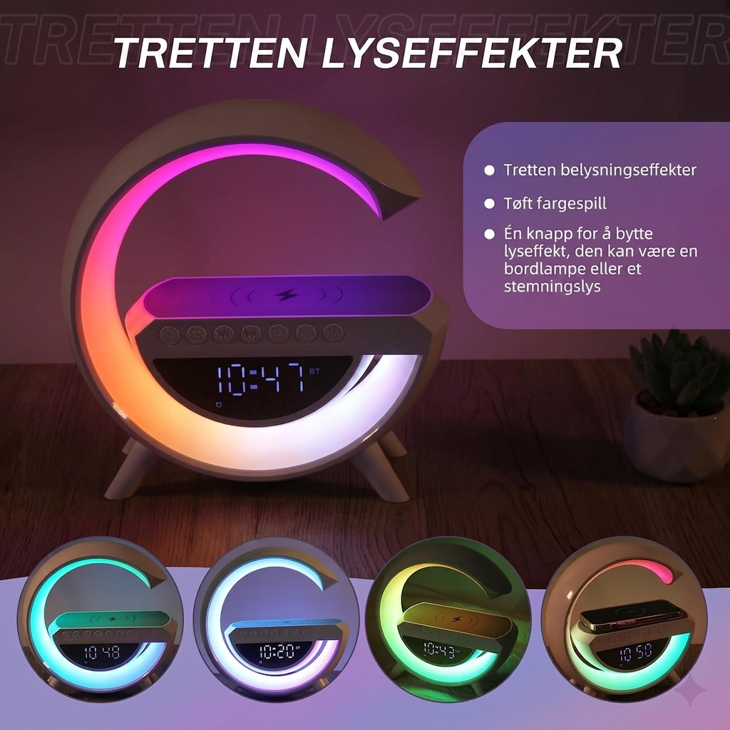 AWH G-Form trådløs ladelamp med høyttaler og vekkerklokke