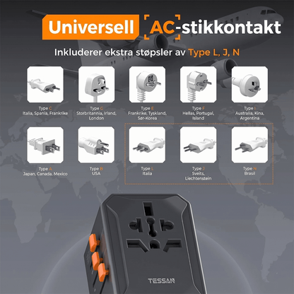 TESSAN WTA07 Universell reiseadapter