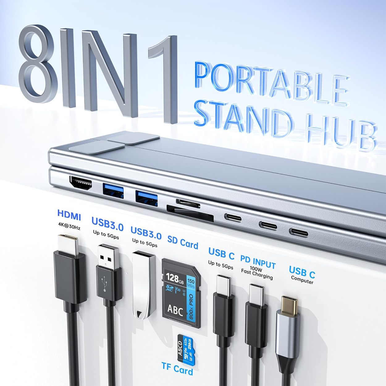 8-i-1 USB-C Laptop dokkingstasjon med stativ