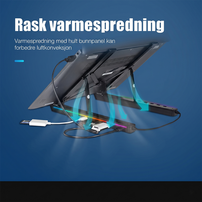 RGB Laptop Stand with USB Hub – Sammenleggbart aluminiumsstativ med 4-ports USB 2.0-hub og RGB-belysning