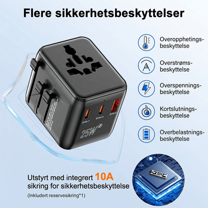 Universal Travel Plug Adapter 1005DC – 25W PD GaN Alt-i-ett universell reiseadapter