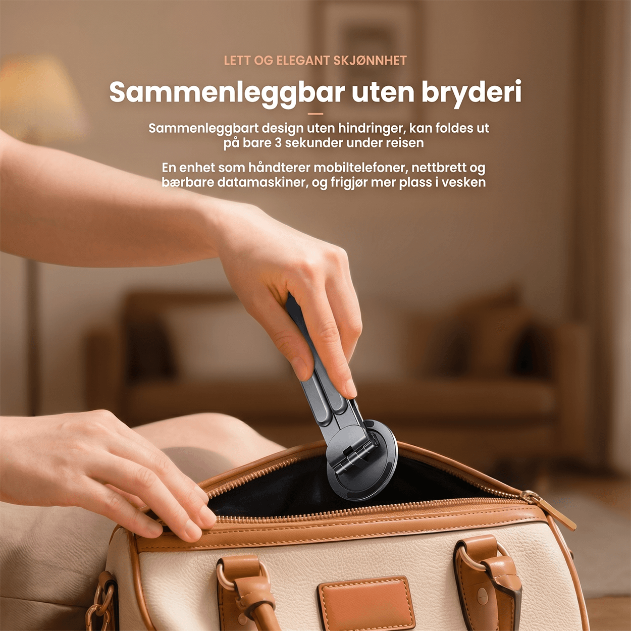 Sammenleggbart magnetisk stativ for telefon, nettbrett og laptop