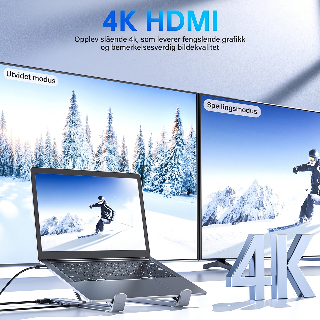 8-i-1 USB-C Laptop dokkingstasjon med stativ