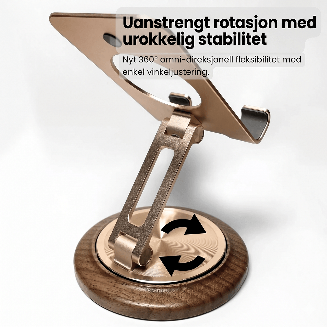 NOGJOYT 360° roterbart sammenleggbart skrivebordsstativ for telefon i valnøtttre