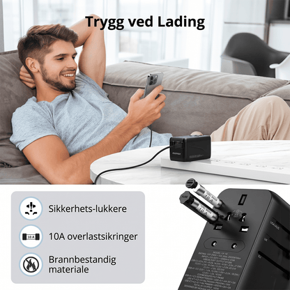 100W Universal Travel Adapter, 5-i-1 GaN internasjonal strømadapter