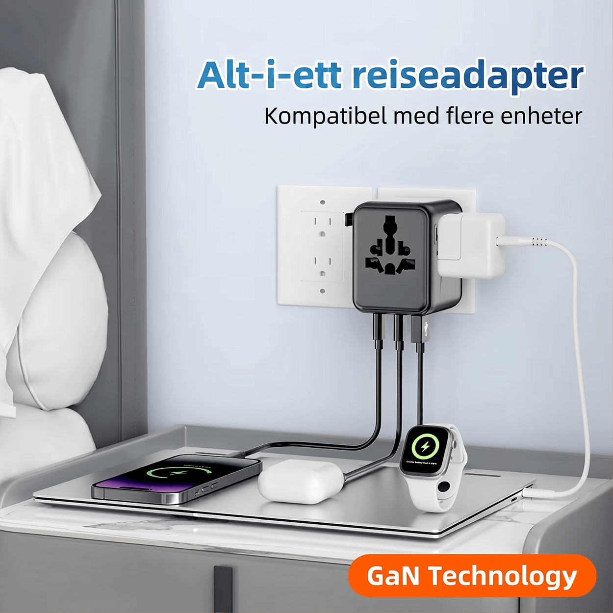 Universal Travel Plug Adapter 1005DC – 25W PD GaN Alt-i-ett universell reiseadapter
