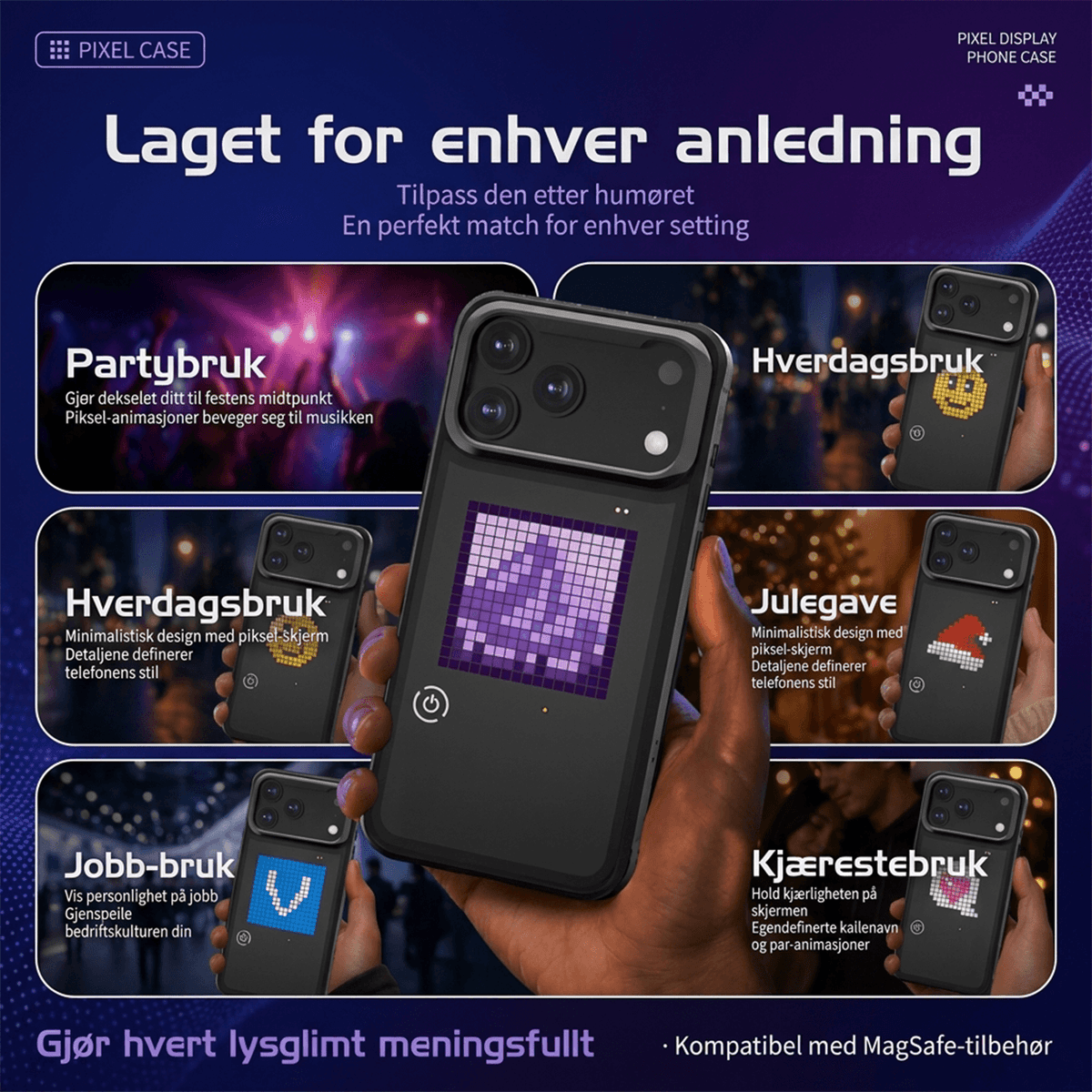 LUMIPIX Bluetooth-kompatibelt LED Pixel-deksel med fotstøtte for Apple iPhone