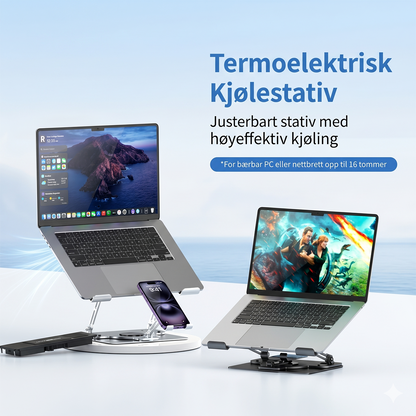 Bærebar kjølingsplate og stativ med termoelektrisk kjøler, 2-i-1 med telefonstativ, 360° roterbar base