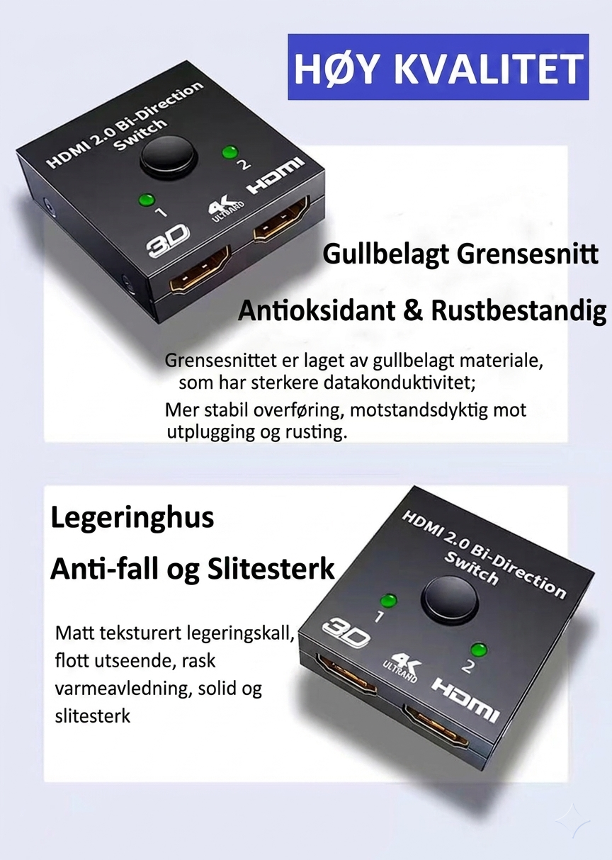 2-i-1 / 1-i-2 HDMI-bryter boks