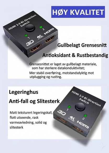 2-i-1 / 1-i-2 HDMI-bryter boks