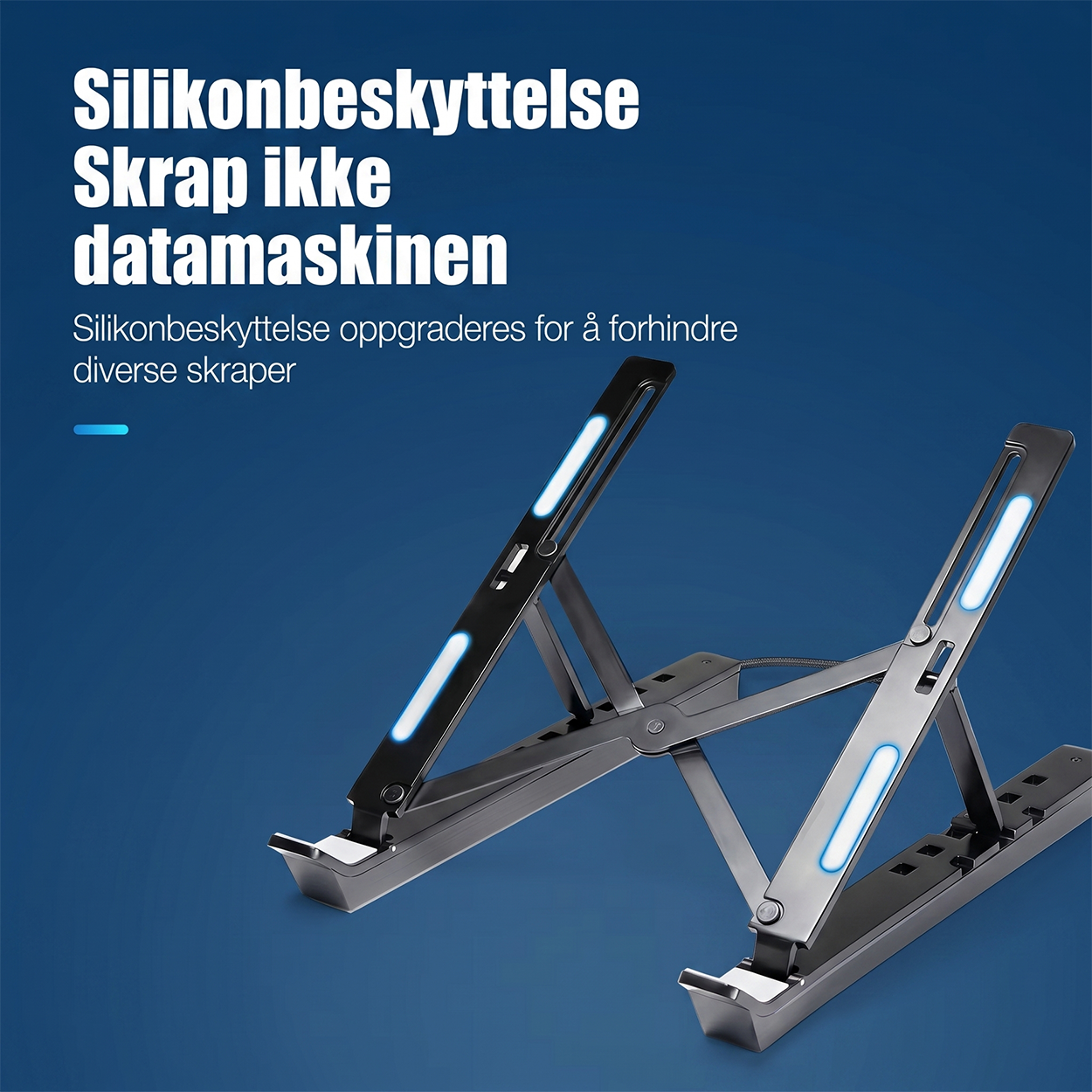 RGB Laptop Stand with USB Hub – Sammenleggbart aluminiumsstativ med 4-ports USB 2.0-hub og RGB-belysning