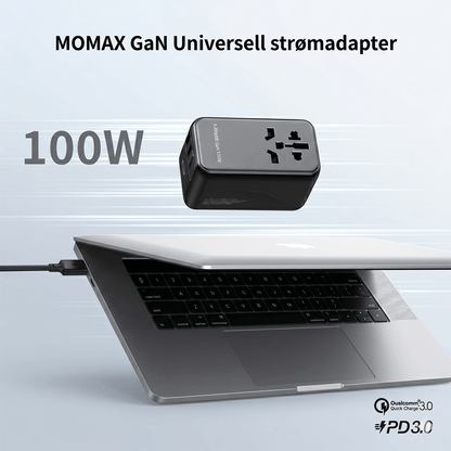 100W Universal Travel Adapter, 5-i-1 GaN internasjonal strømadapter