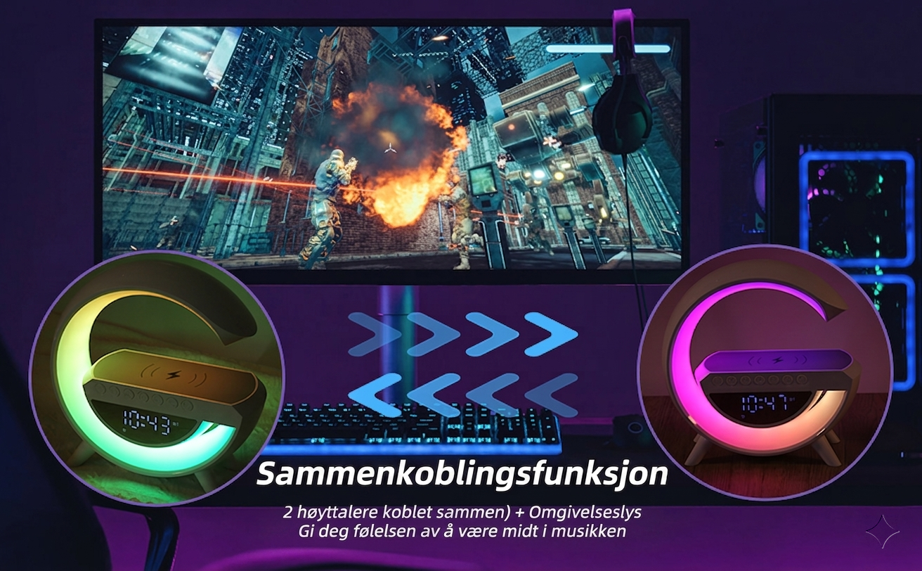 AWH G-Form trådløs ladelamp med høyttaler og vekkerklokke