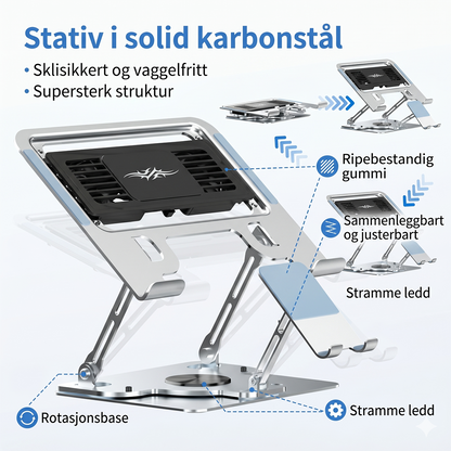 Bærebar kjølingsplate og stativ med termoelektrisk kjøler, 2-i-1 med telefonstativ, 360° roterbar base